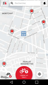 Carte des stations Vélo'V proche du RM69